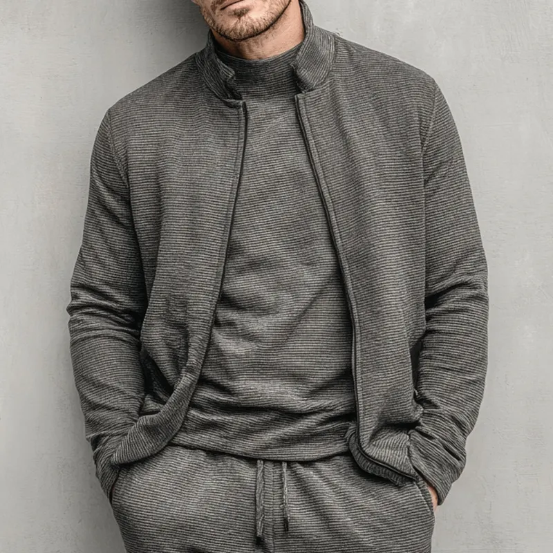 Men's Blended Stand-up Collar Striped Textured Jacket MTA2977K4X sold by Manly product image thumbnail 3