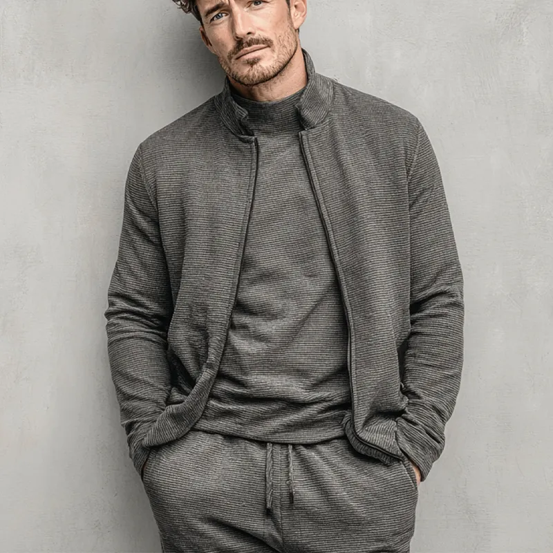 Men's Blended Stand-up Collar Striped Textured Jacket MTA2977K4X sold by Manly product image thumbnail 5