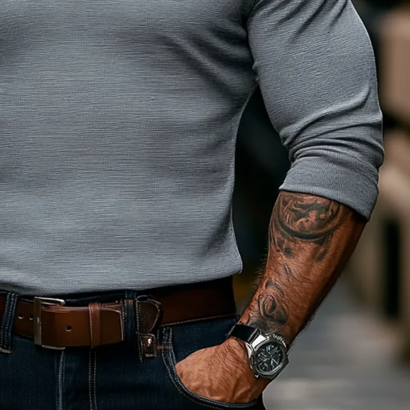 Men's Cotton Blend Solid Color Crew Neck Long-sleeved T-shirt MTA2815K3X sold by Manly product image thumbnail 4