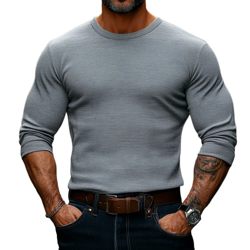 Men's Cotton Blend Solid Color Crew Neck Long-sleeved T-shirt MTA2815K3X sold by Manly
