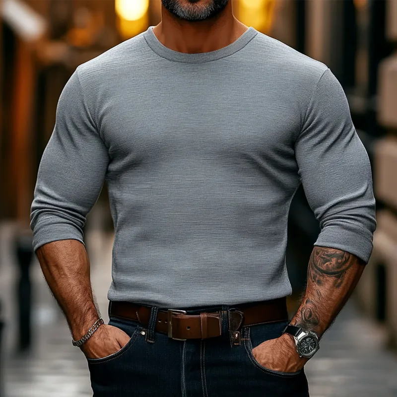 Men's Cotton Blend Solid Color Crew Neck Long-sleeved T-shirt MTA2815K3X sold by Manly product image thumbnail 3