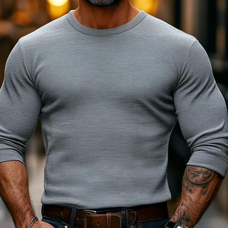 Men's Cotton Blend Solid Color Crew Neck Long-sleeved T-shirt MTA2815K3X sold by Manly product image thumbnail 2