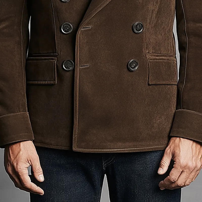 Men's Retro Faux Suede Lapel Double-Breasted Blazer MTA2873K5X sold by Manly product image thumbnail 4