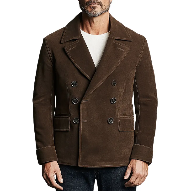 Men's Retro Faux Suede Lapel Double-Breasted Blazer MTA2873K5X sold by Manly