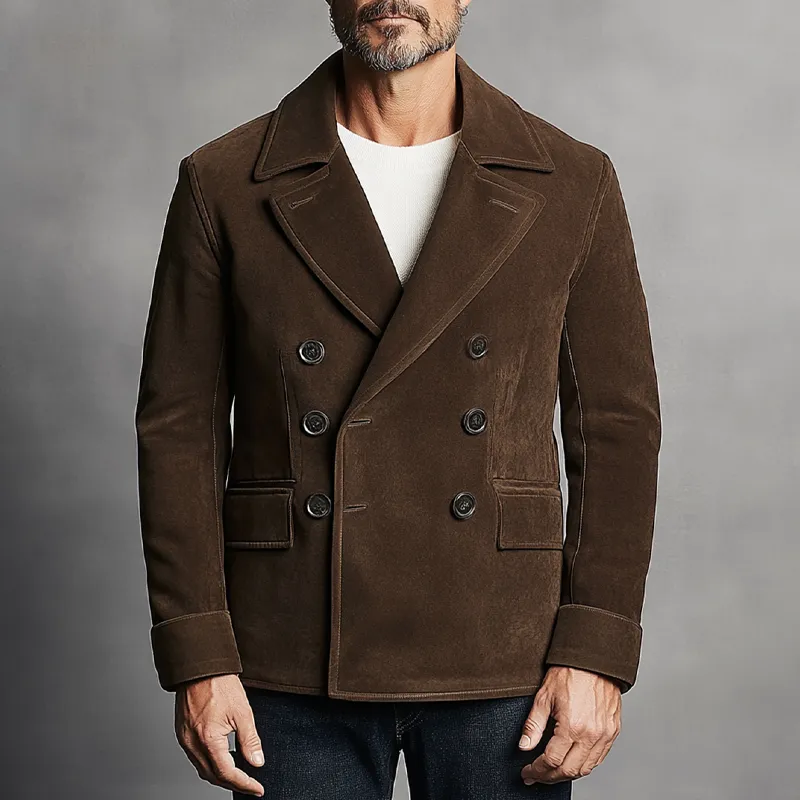 Men's Retro Faux Suede Lapel Double-Breasted Blazer MTA2873K5X sold by Manly product image thumbnail 2