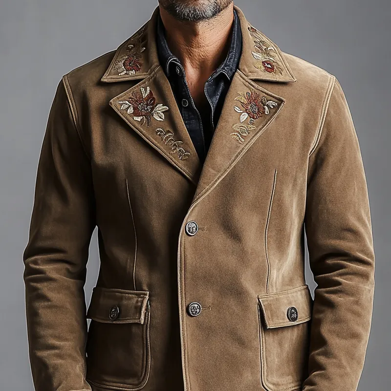 Men's Retro Embroidered Faux Suede Lapel Button Blazer MTA2853K2X sold by Manly product image thumbnail 3