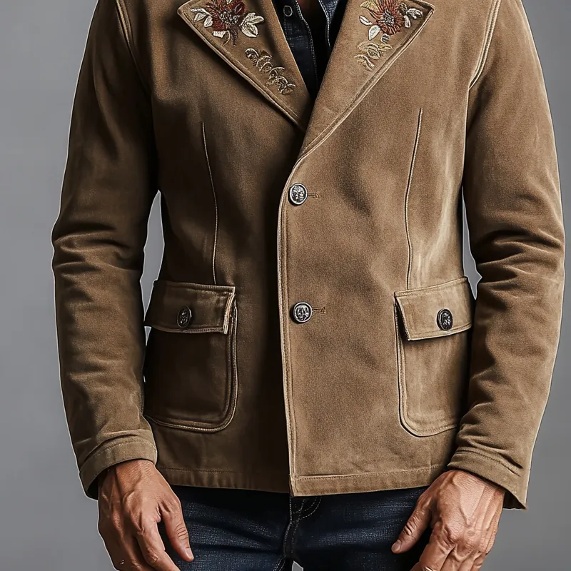 Men's Retro Embroidered Faux Suede Lapel Button Blazer MTA2853K2X sold by Manly product image thumbnail 4