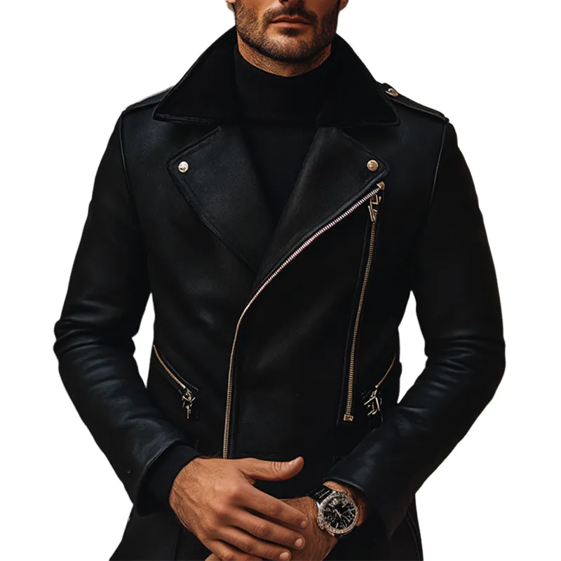 Men's Solid Color Slim Fit PU Zipper Motorcycle Jacket MTA2864K7X sold by Manly