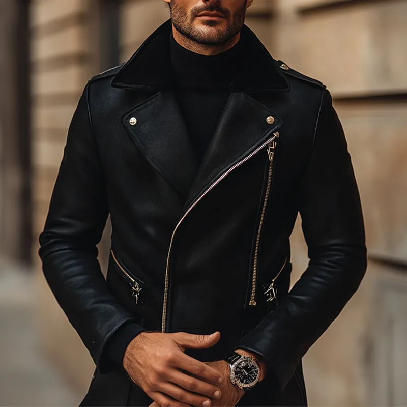 Men's Solid Color Slim Fit PU Zipper Motorcycle Jacket MTA2864K7X sold by Manly product image thumbnail 2