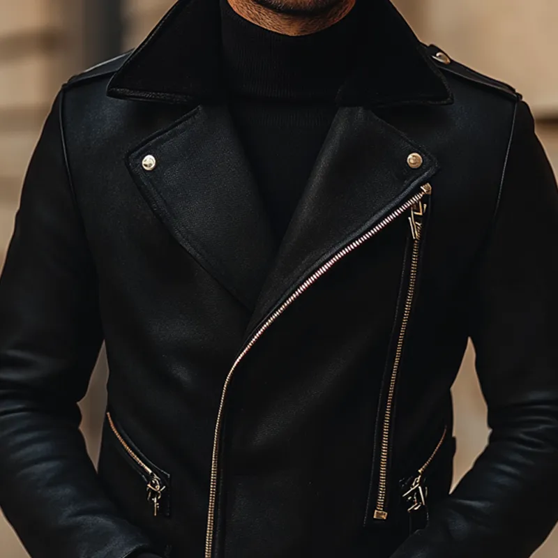 Men's Solid Color Slim Fit PU Zipper Motorcycle Jacket MTA2864K7X sold by Manly product image thumbnail 4