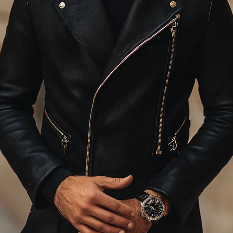 Men's Solid Color Slim Fit PU Zipper Motorcycle Jacket MTA2864K7X sold by Manly product image thumbnail 3