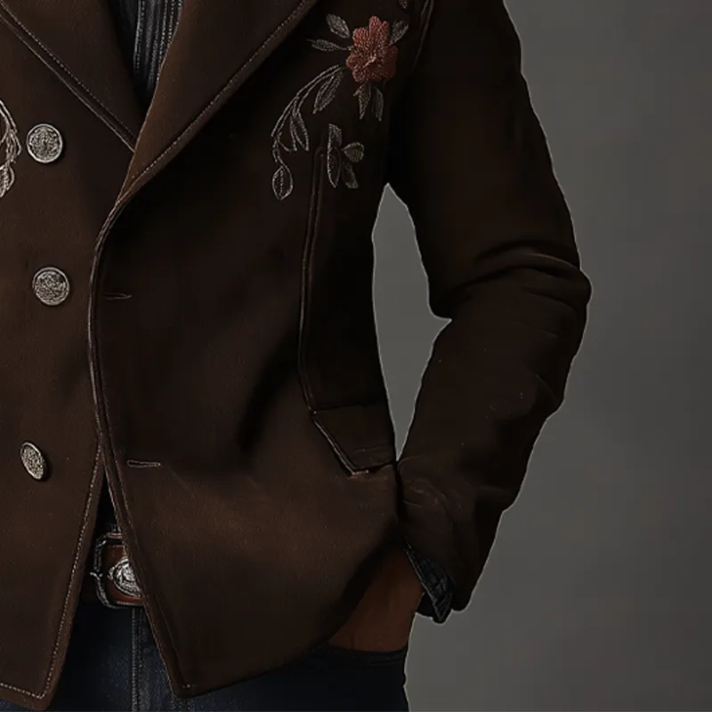 Men's Retro Faux Suede Embroidered Lapel Blazer MTA2884K7X sold by Manly product image thumbnail 4