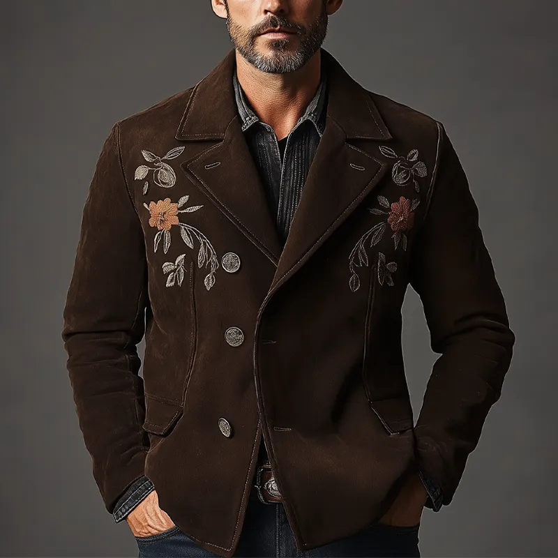 Men's Retro Faux Suede Embroidered Lapel Blazer MTA2884K7X sold by Manly product image thumbnail 2