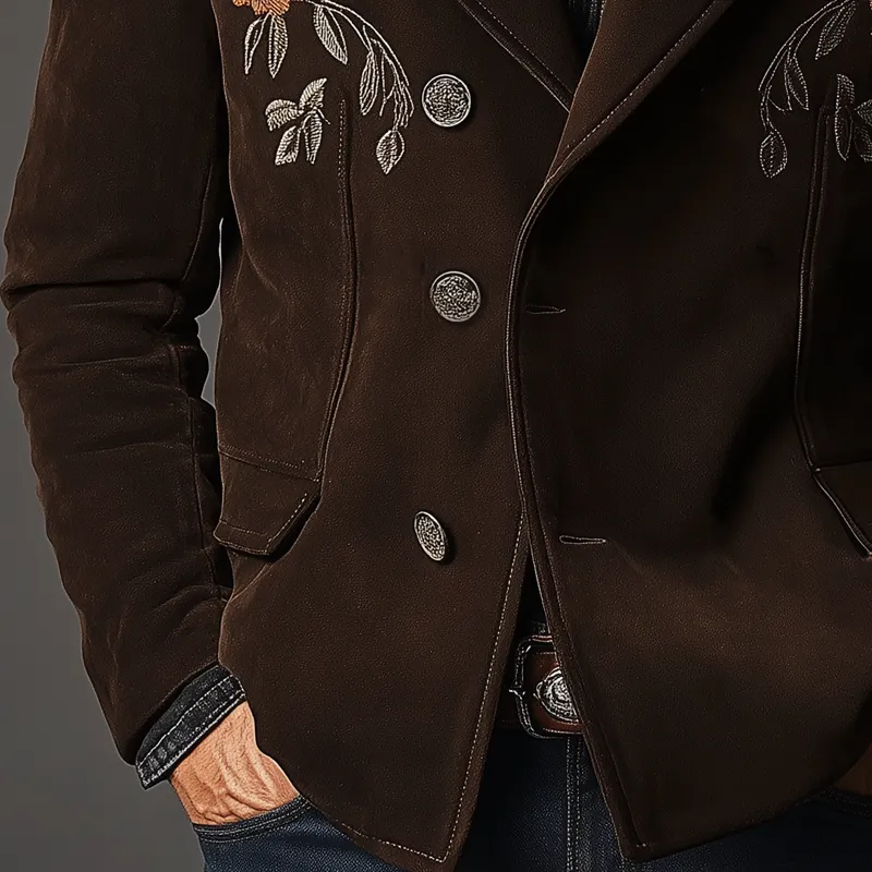 Men's Retro Faux Suede Embroidered Lapel Blazer MTA2884K7X sold by Manly product image thumbnail 3