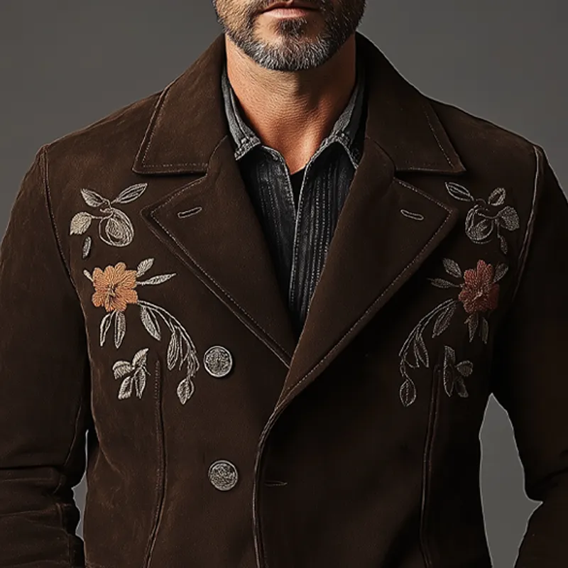 Men's Retro Faux Suede Embroidered Lapel Blazer MTA2884K7X sold by Manly product image thumbnail 5