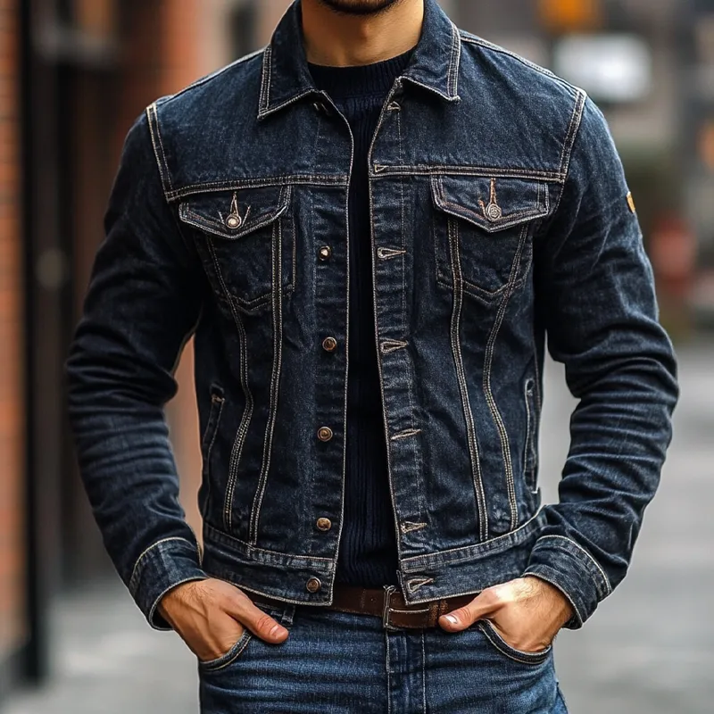 Men's Retro Washed Collar Denim Jacket MTA2807K3X sold by Manly product image thumbnail 2