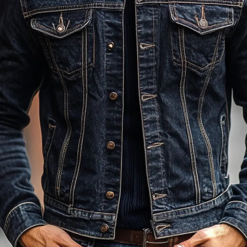 Men's Retro Washed Collar Denim Jacket MTA2807K3X sold by Manly product image thumbnail 4
