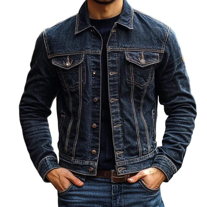 Men's Retro Washed Collar Denim Jacket MTA2807K3X sold by Manly