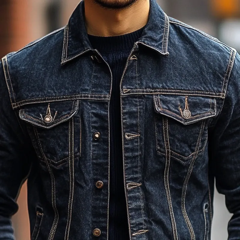 Men's Retro Washed Collar Denim Jacket MTA2807K3X sold by Manly product image thumbnail 3