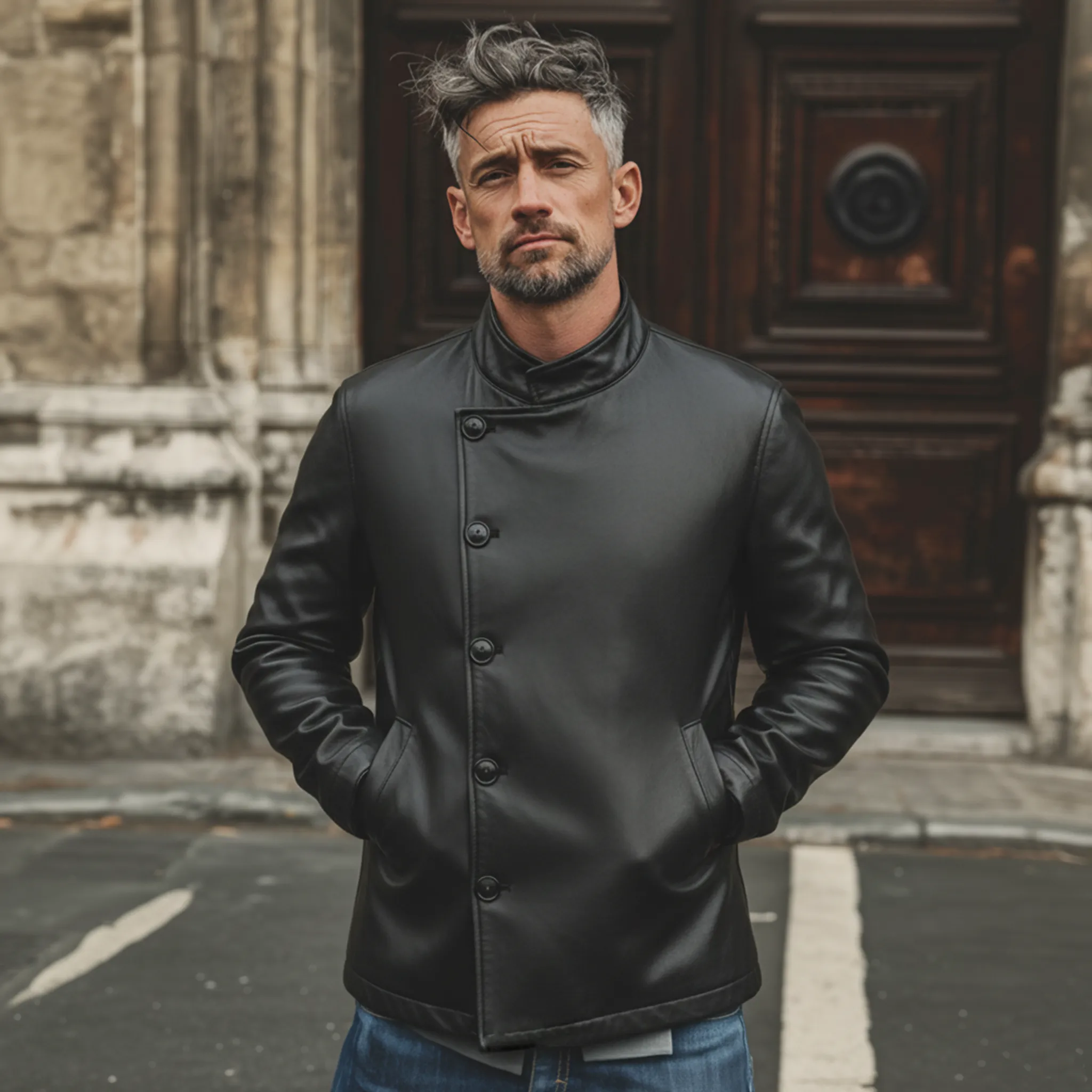 Men's Classic Retro Stand Collar PU Leather Jacket MTA2890K6K sold by Manly product image thumbnail 2