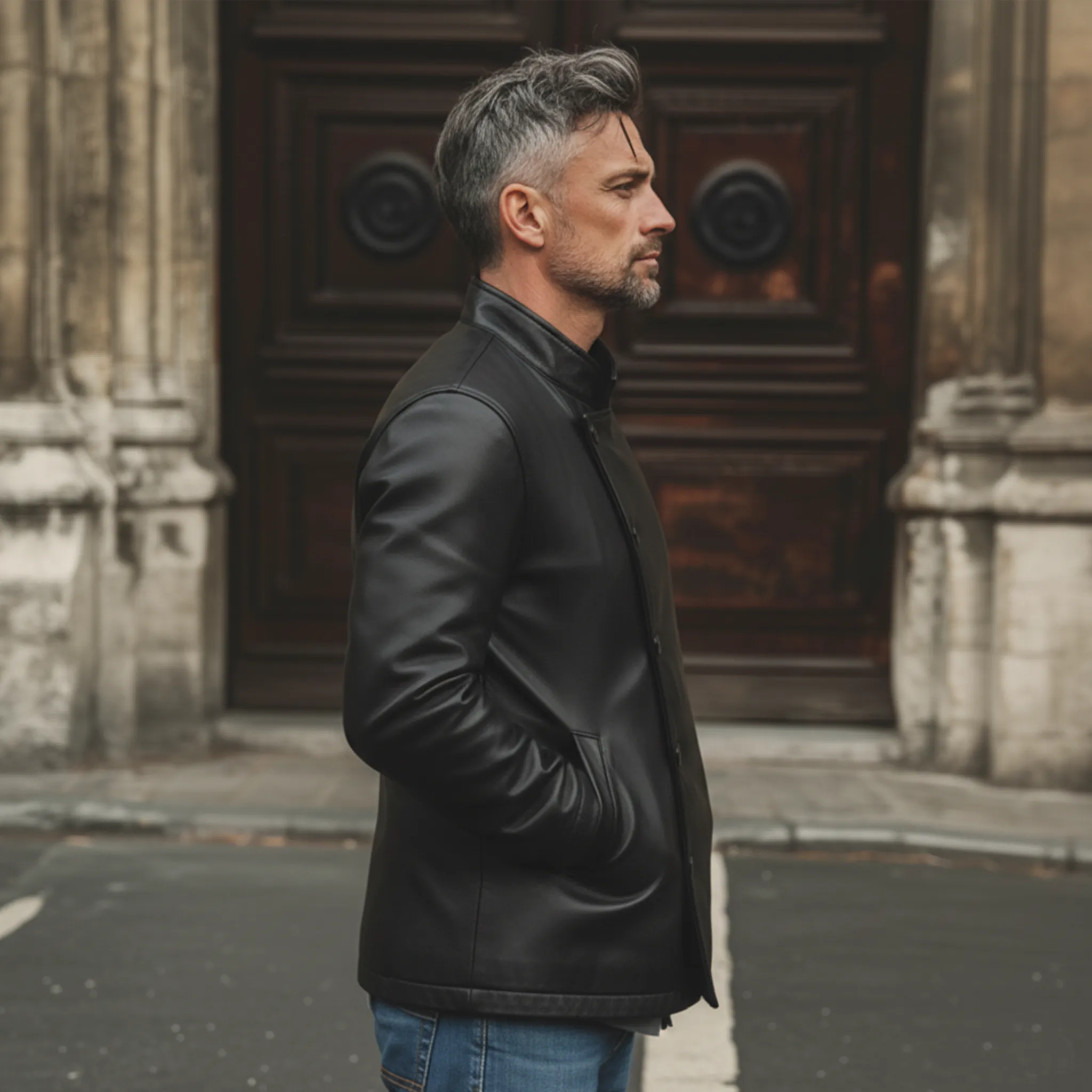 Men's Classic Retro Stand Collar PU Leather Jacket MTA2890K6K sold by Manly product image thumbnail 3