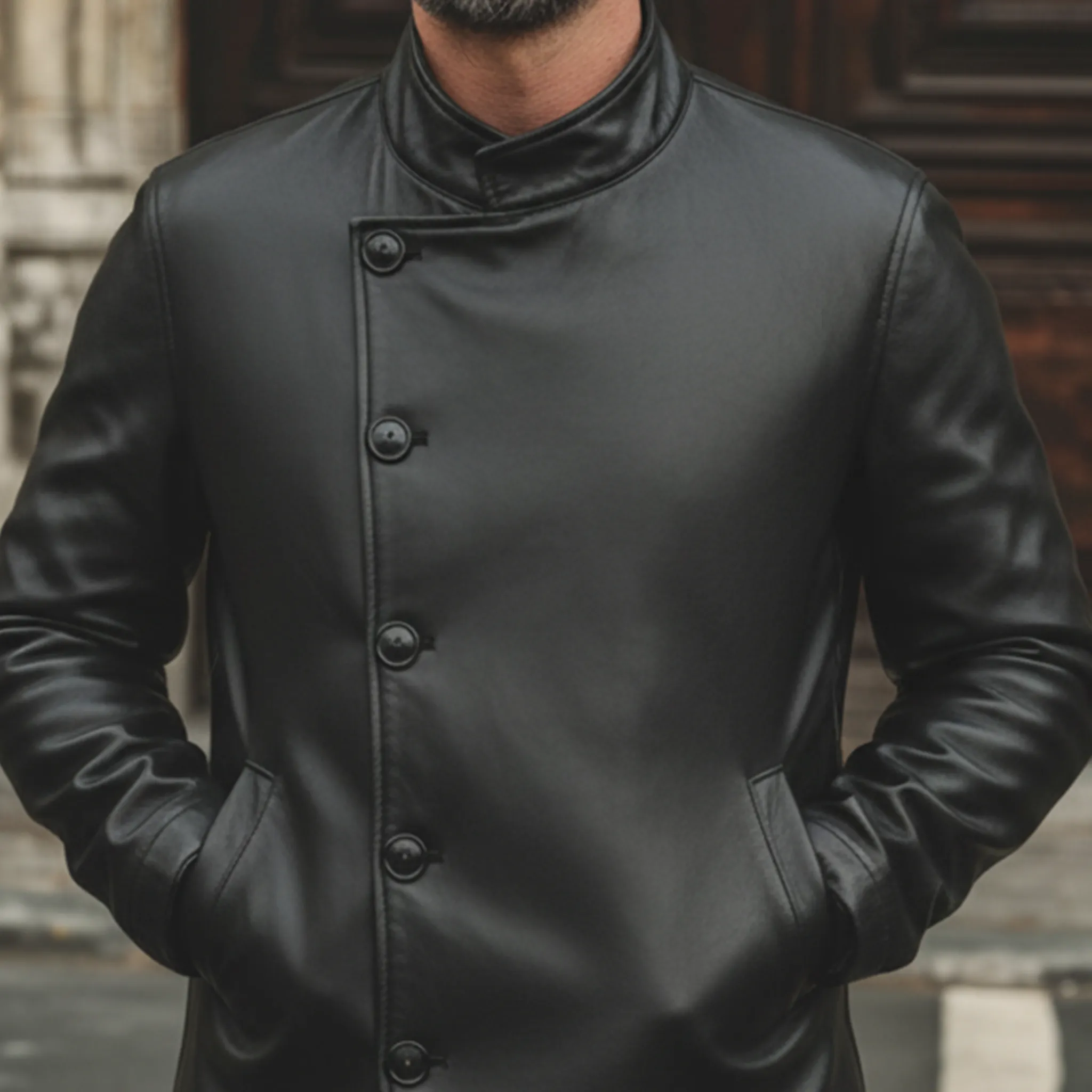 Men's Classic Retro Stand Collar PU Leather Jacket MTA2890K6K sold by Manly product image thumbnail 5