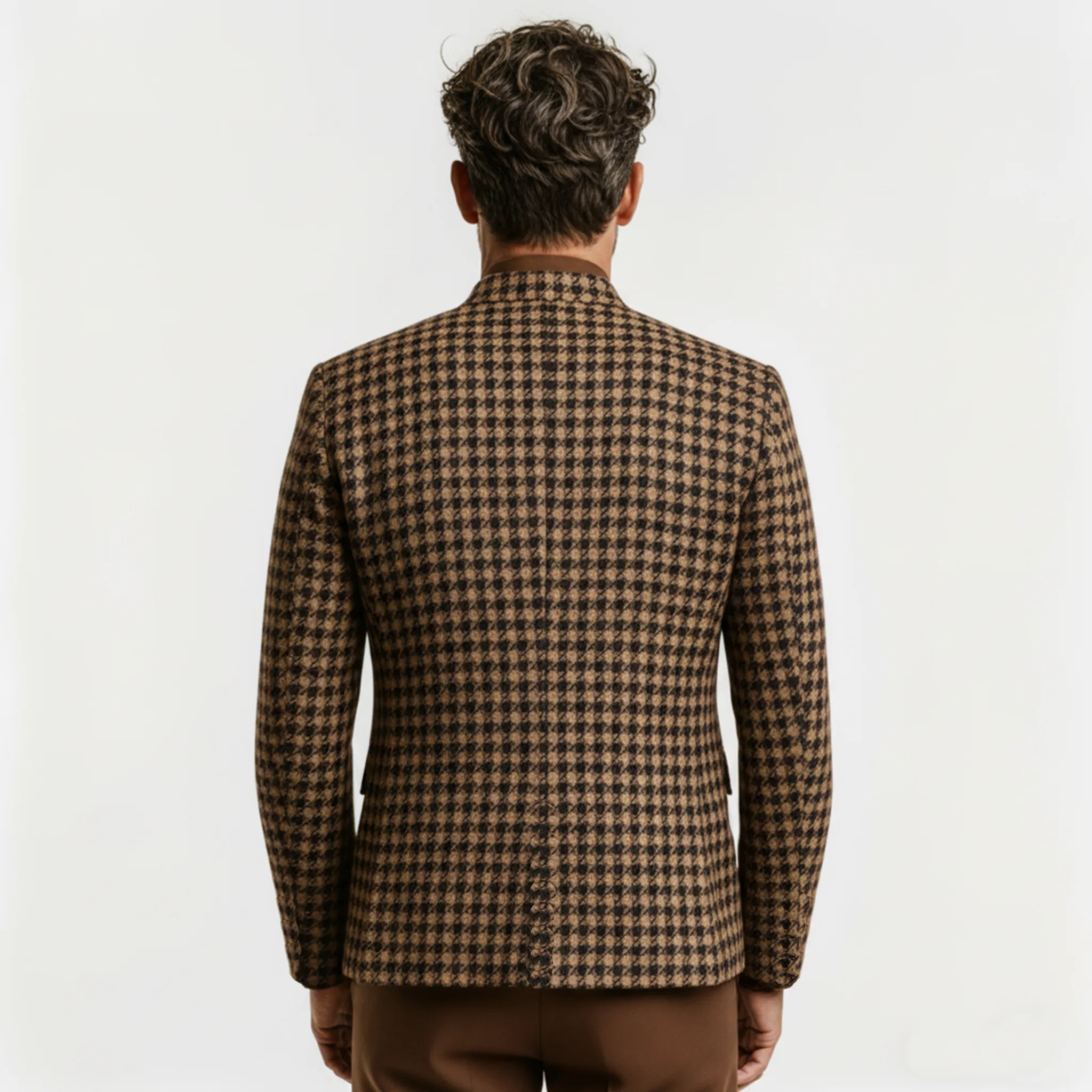 Men's Classic Retro Stand-up Collar Houndstooth Wool Jacket MTA2807K3K sold by Manly product image thumbnail 3