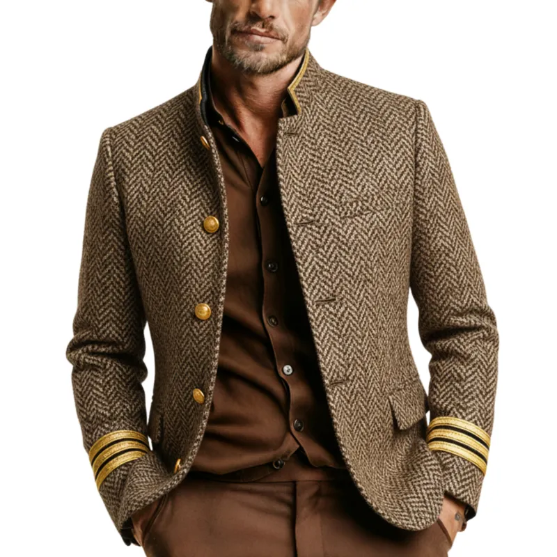 Men's Classic Retro Stand-up Collar Herringbone Wool Jacket MTA2886K4K sold by Manly