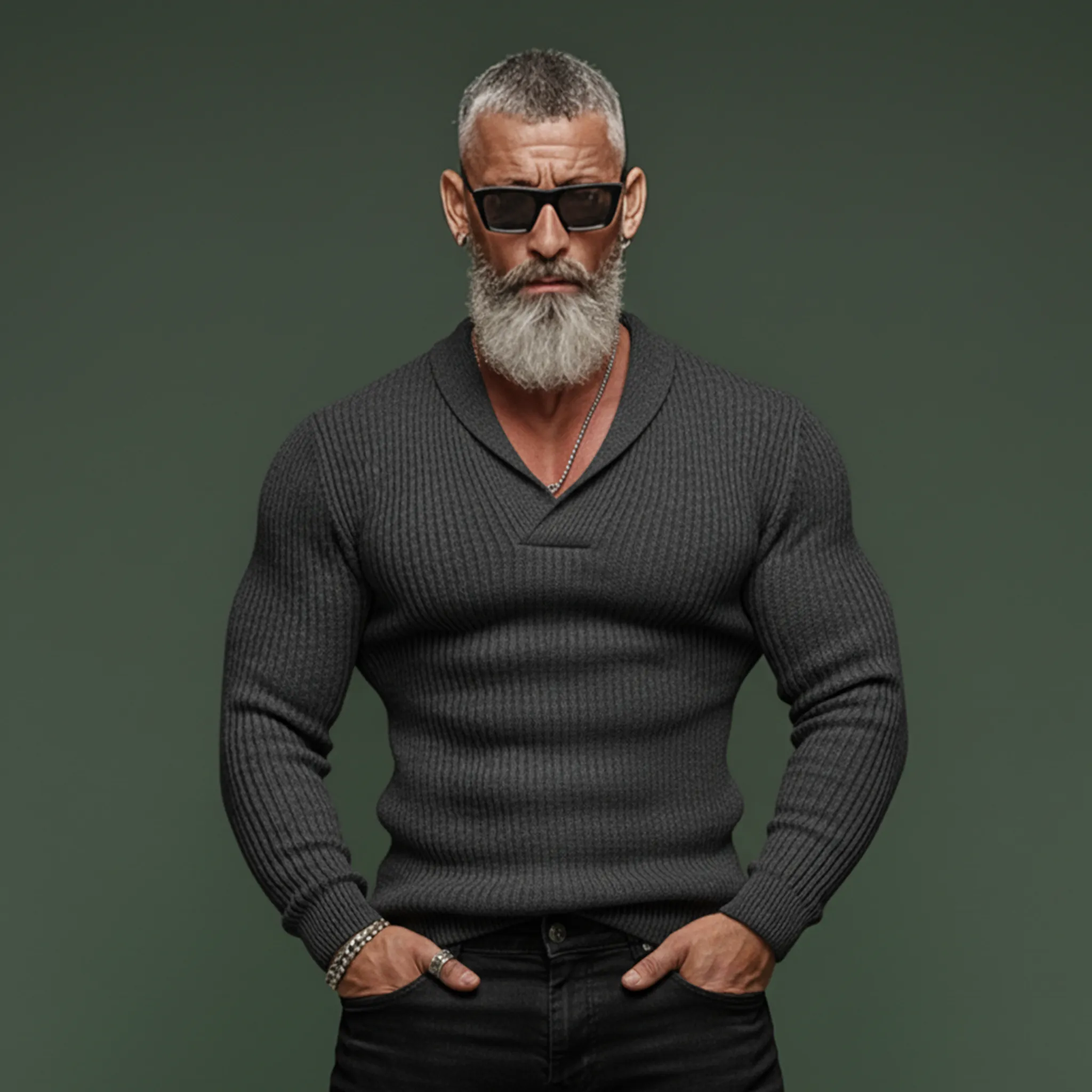 Men's Classic Retro Shawl V-neck Slim Fit Sweater MTA2834K9K sold by Manly product image thumbnail 3