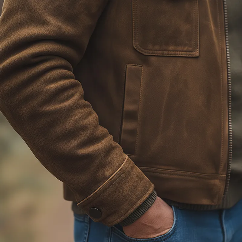 Men's Winter Retro Faux Suede Multi-Pocket Stand Collar Jacket MTA2743K3P sold by Manly product image thumbnail 4