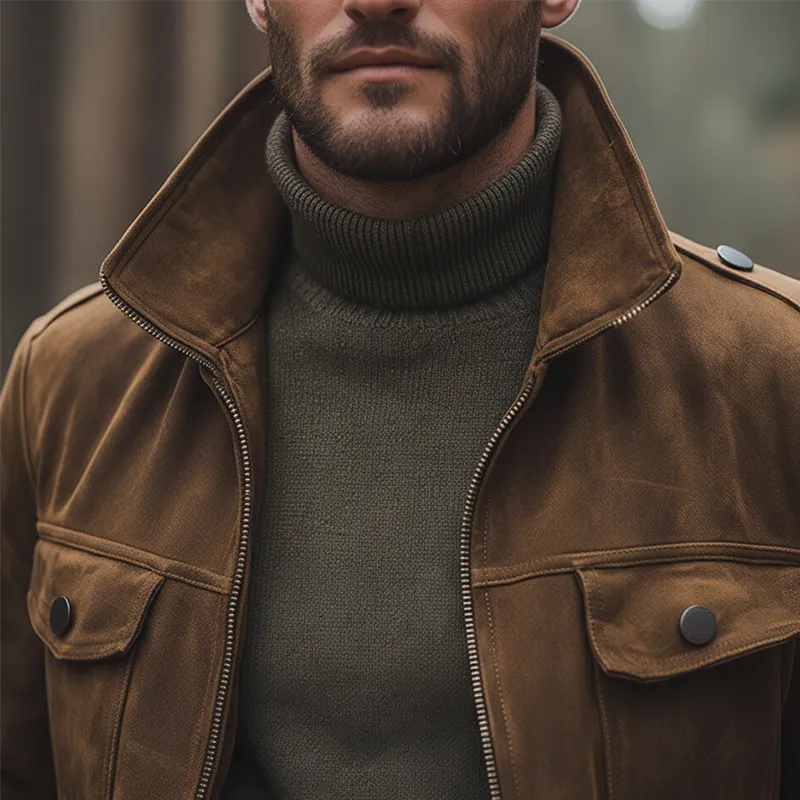 Men's Winter Retro Faux Suede Multi-Pocket Stand Collar Jacket MTA2743K3P sold by Manly product image thumbnail 3