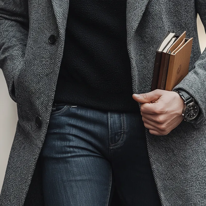 Men's Winter Retro Twill Faux Wool Button Mid-Length Coat MTA2842K1P sold by Manly product image thumbnail 5