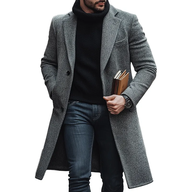 Men's Winter Retro Twill Faux Wool Button Mid-Length Coat MTA2842K1P sold by Manly