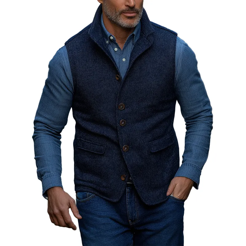 Men's Winter Retro Twill Faux Wool Button Vest MTA2867K9P sold by Manly