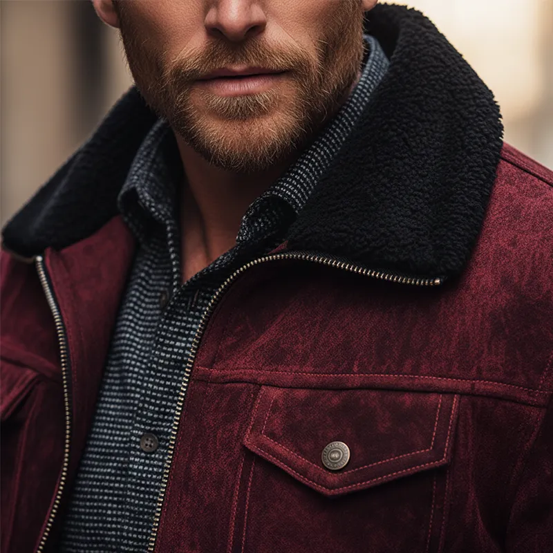 Men's Winter Retro Faux Suede Faux Fur Collar Zipper Jacket MTA2891K8P sold by Manly product image thumbnail 3