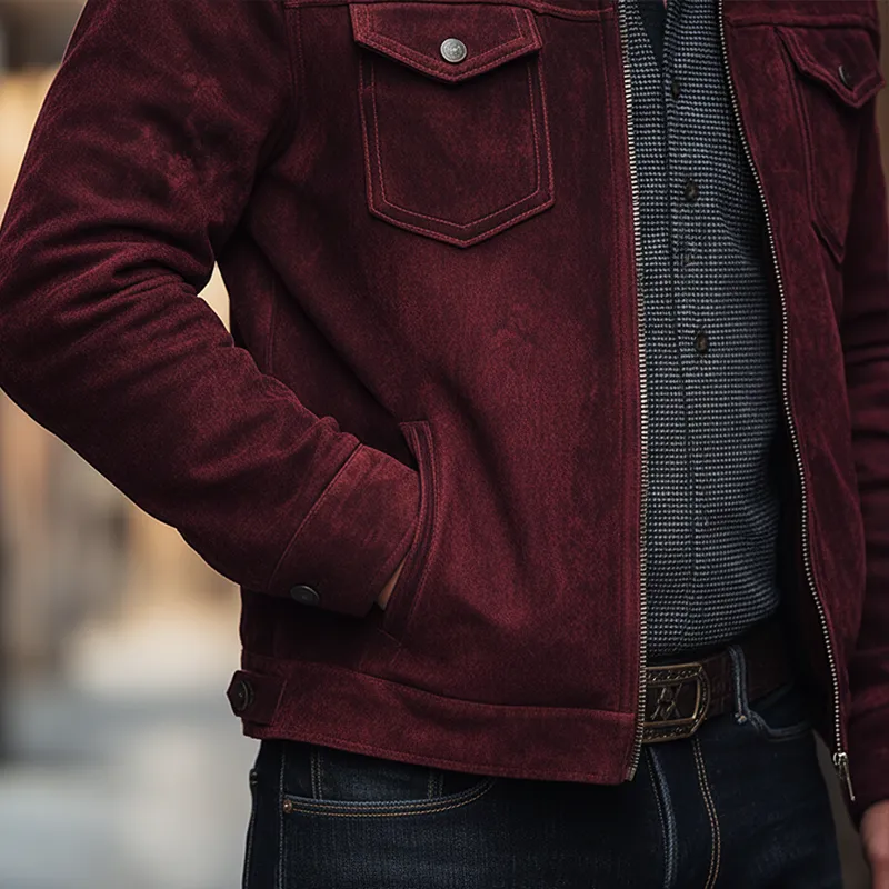 Men's Winter Retro Faux Suede Faux Fur Collar Zipper Jacket MTA2891K8P sold by Manly product image thumbnail 4