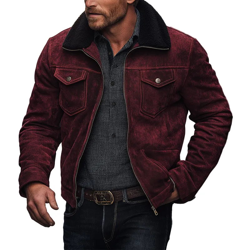 Men's Winter Retro Faux Suede Faux Fur Collar Zipper Jacket MTA2891K8P sold by Manly