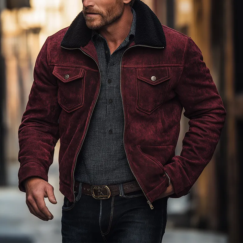 Men's Winter Retro Faux Suede Faux Fur Collar Zipper Jacket MTA2891K8P sold by Manly product image thumbnail 2