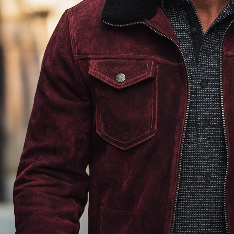 Men's Winter Retro Faux Suede Faux Fur Collar Zipper Jacket MTA2891K8P sold by Manly product image thumbnail 5