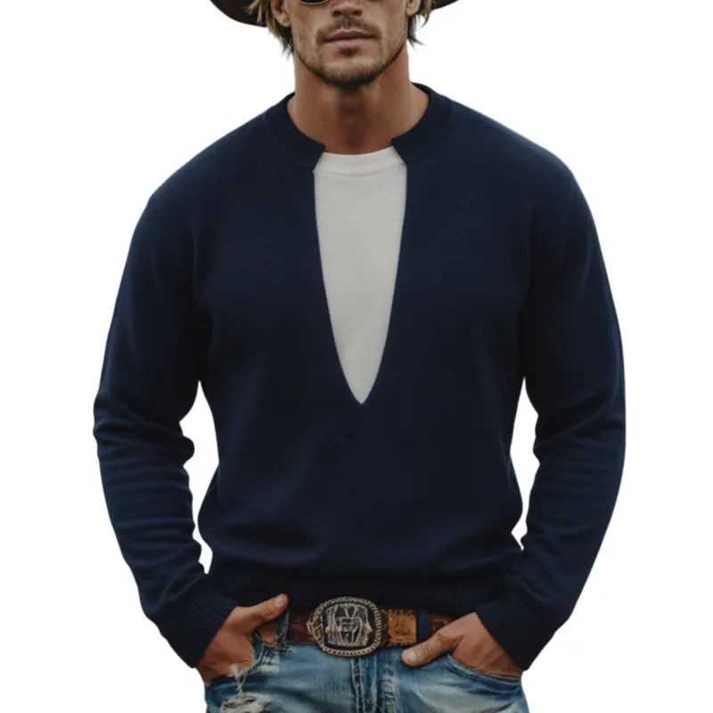 Men's Classic Casual Crew Neck Faux Two-piece Sweater MTA2831K1K sold by Manly