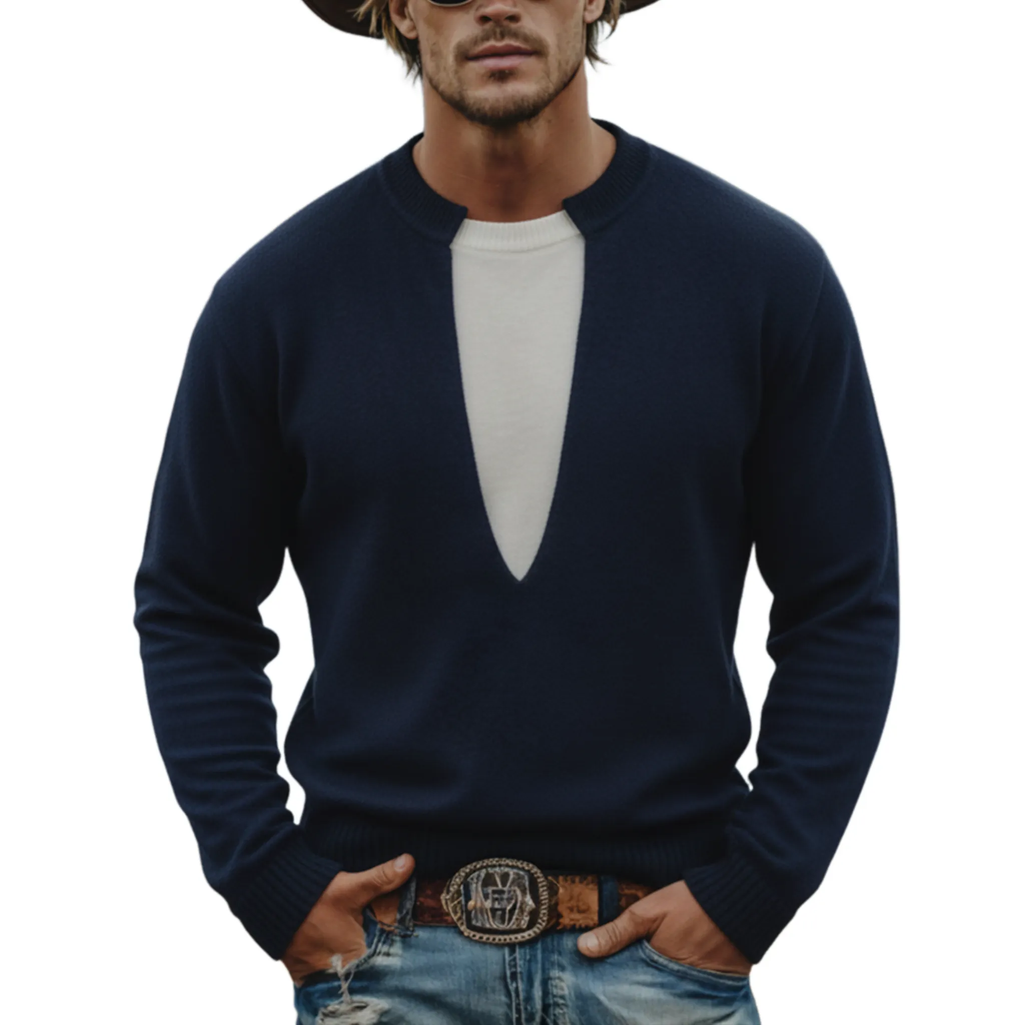 Men's Classic Casual Crew Neck Faux Two-piece Sweater MTA2831K1K sold by Manly