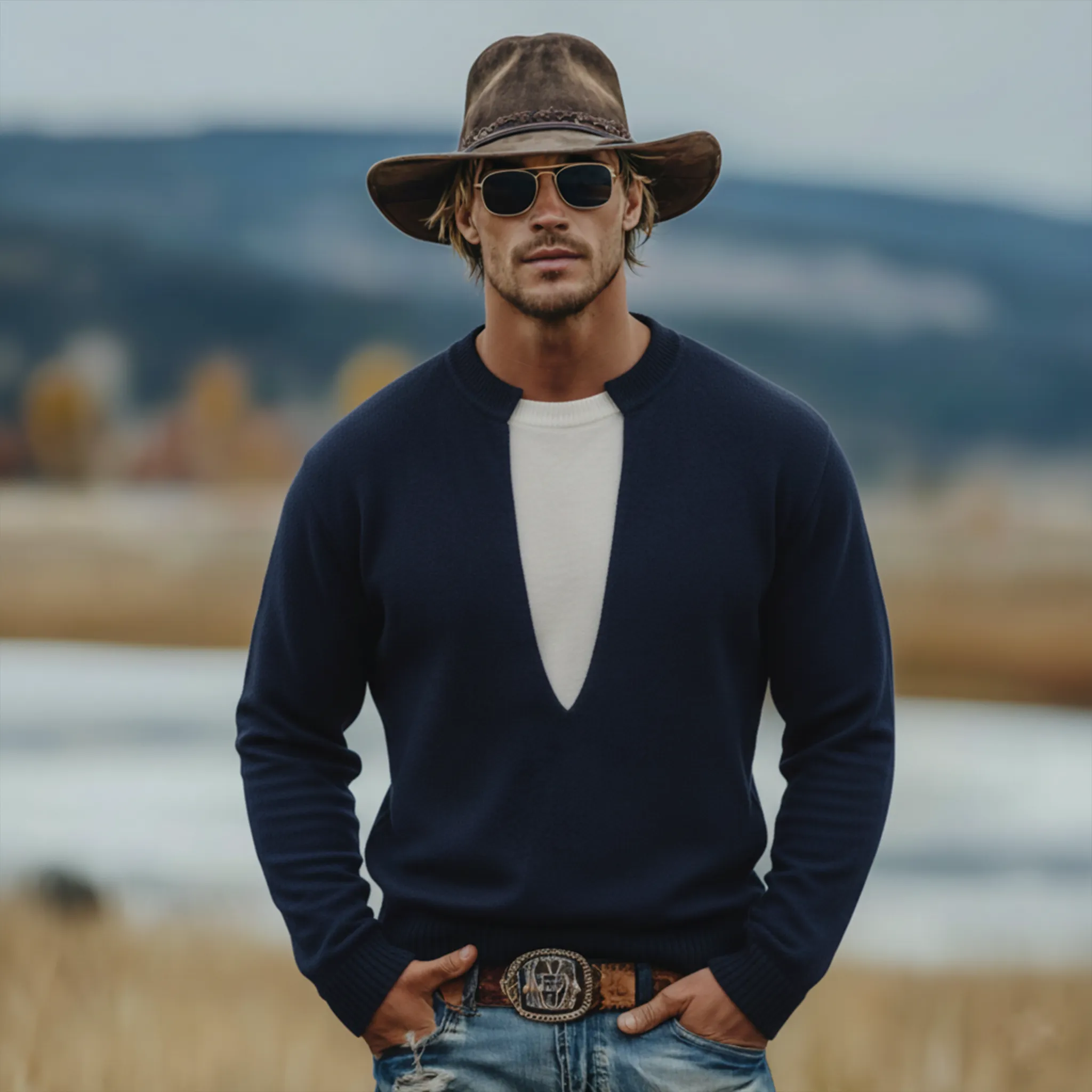 Men's Classic Casual Crew Neck Faux Two-piece Sweater MTA2831K1K sold by Manly product image thumbnail 2