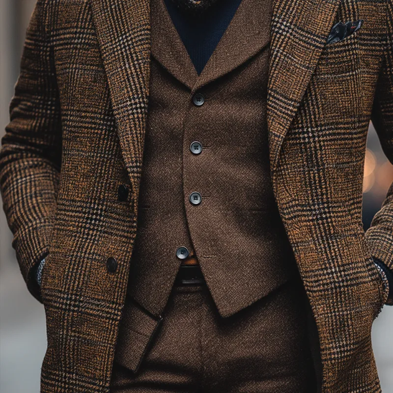 Men's Winter Retro Plaid Faux Wool Mid-length Coat MTA2884K5P sold by Manly product image thumbnail 5