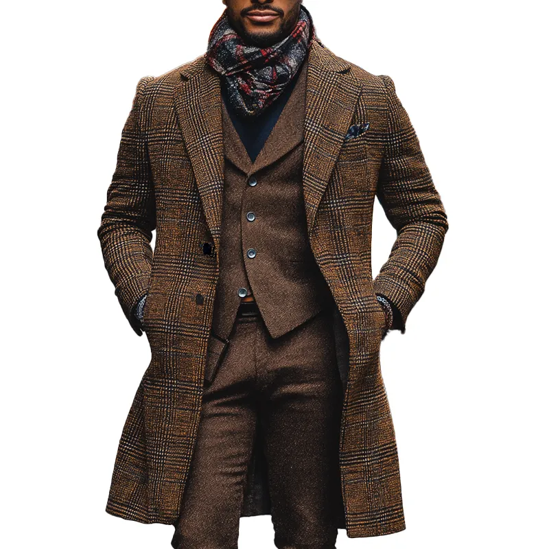 Men's Winter Retro Plaid Faux Wool Mid-length Coat MTA2884K5P sold by Manly