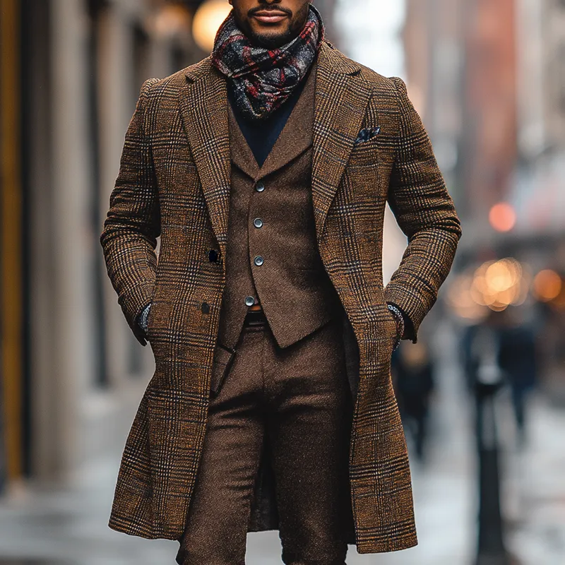 Men's Winter Retro Plaid Faux Wool Mid-length Coat MTA2884K5P sold by Manly product image thumbnail 2