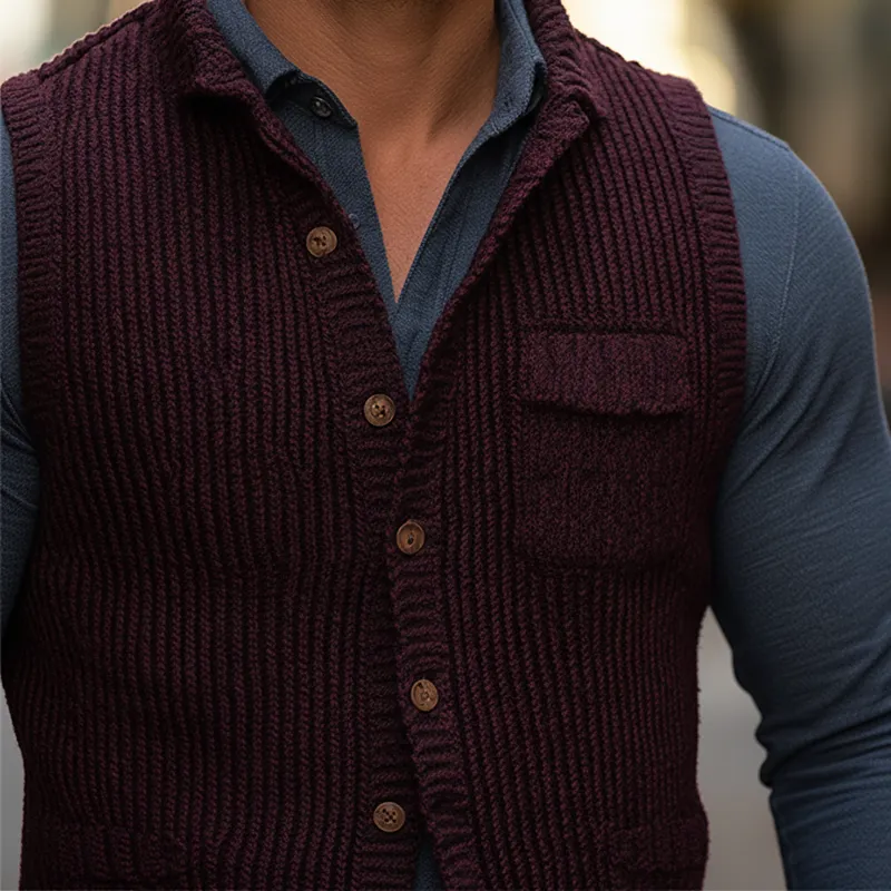 Men's Winter Retro Cotton Yarn Knit Stand Collar Button Vest MTA2876K9P sold by Manly product image thumbnail 3