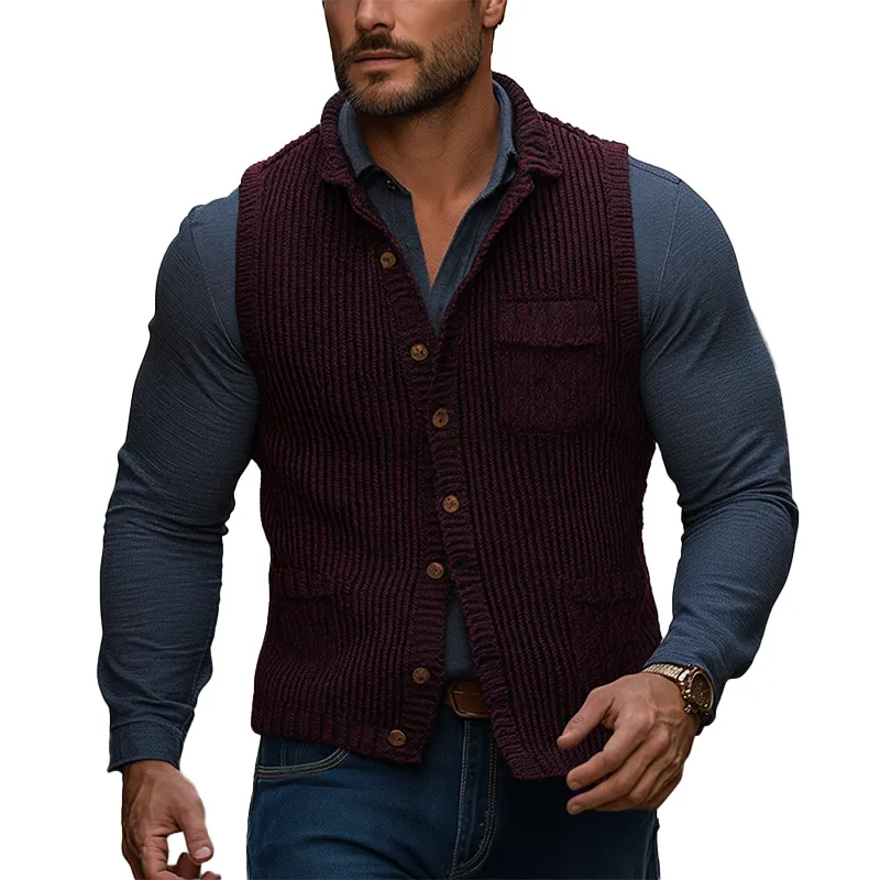 Men's Winter Retro Cotton Yarn Knit Stand Collar Button Vest MTA2876K9P sold by Manly