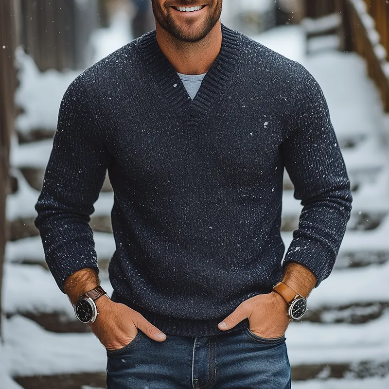 Men's Winter Retro Cotton Yarn Knit V-Neck Slim Fit Sweater MTA2821K9P sold by Manly product image thumbnail 2