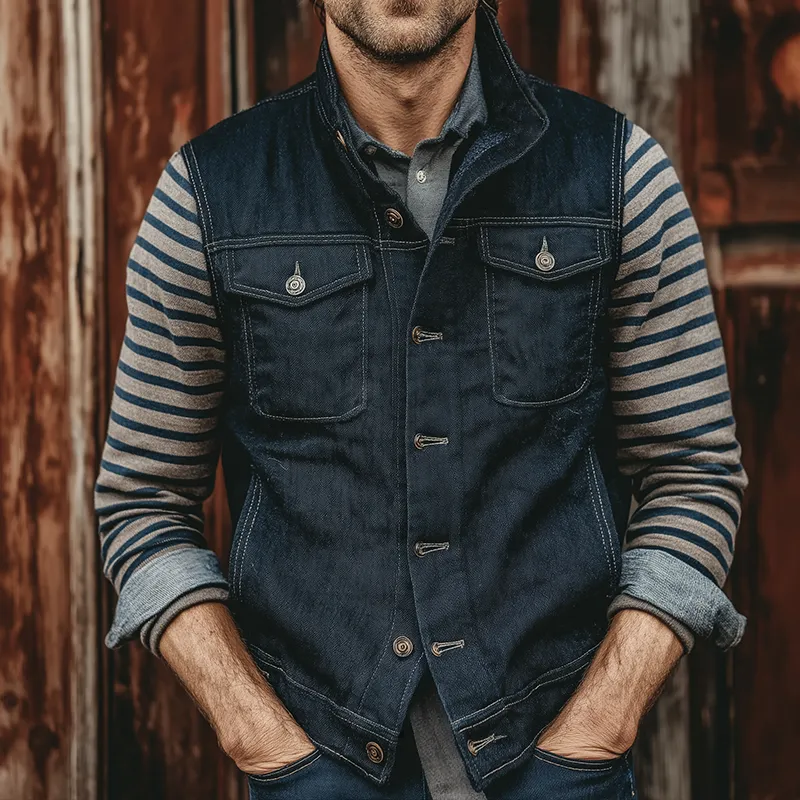 Men's Retro Casual Lapel Denim Washed Vest MTA2749K8TO sold by Manly product image thumbnail 2