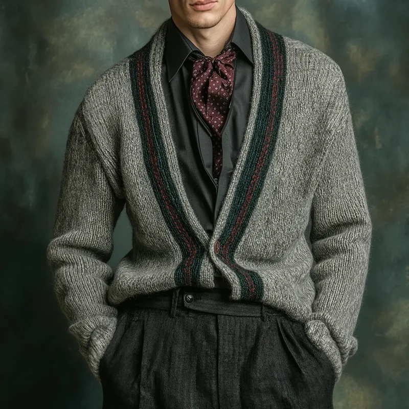 Men's Retro Casual Striped Knit Button-Up Cardigan MTA2875K9TO sold by Manly product image thumbnail 2